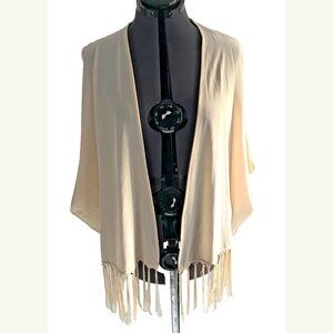 ONE URBAN DAY Beige Fringe Shawl Wrap Open Front Cape Poncho, Size M